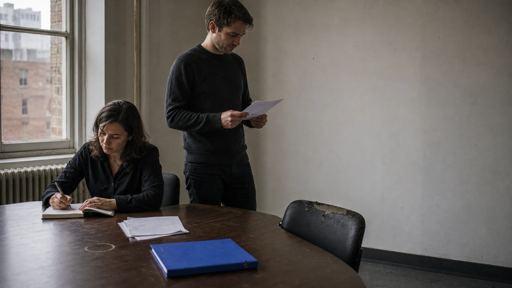 Two operations leaders walking through a contemporary workplace